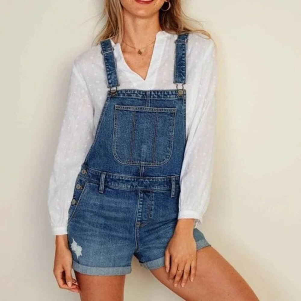 Old Navy Distressed Jean Shortalls for Women - Size Large